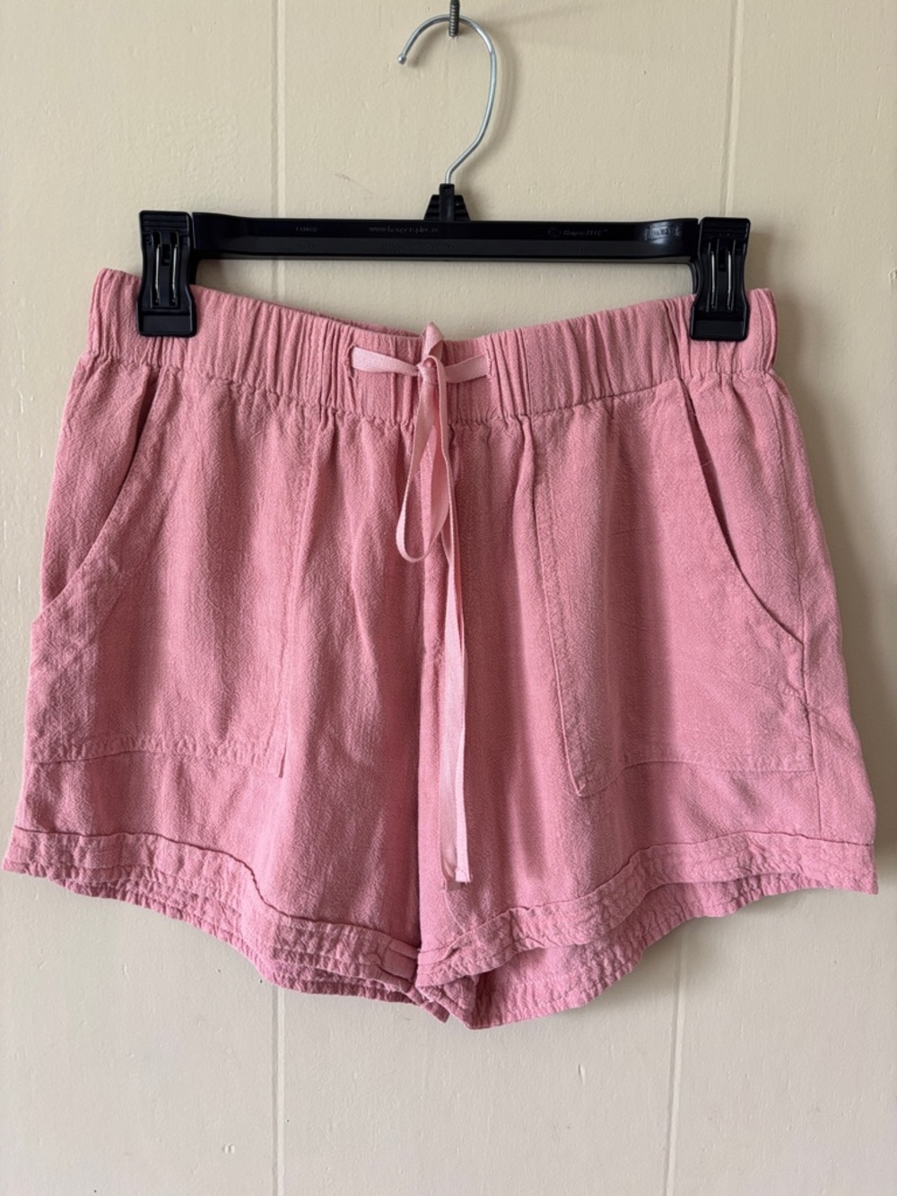 Pink Linen and cotton blend Women's Drawstring Casual Shorts size Med